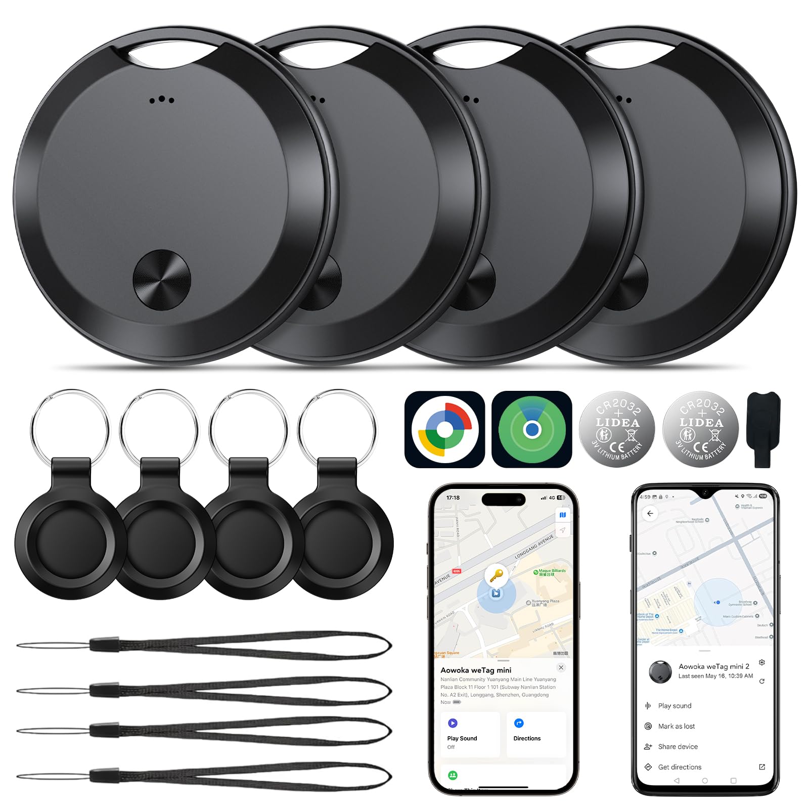 2026 Air Tracker Tags Item Locator for Android & iOS Bluetooth Tracker Smart Tags Compatible with Apple Find My (iOS) & Google's Find Hub(Android) for Keys, Luggage, Wallet, Vehicles Black (4 Pack)