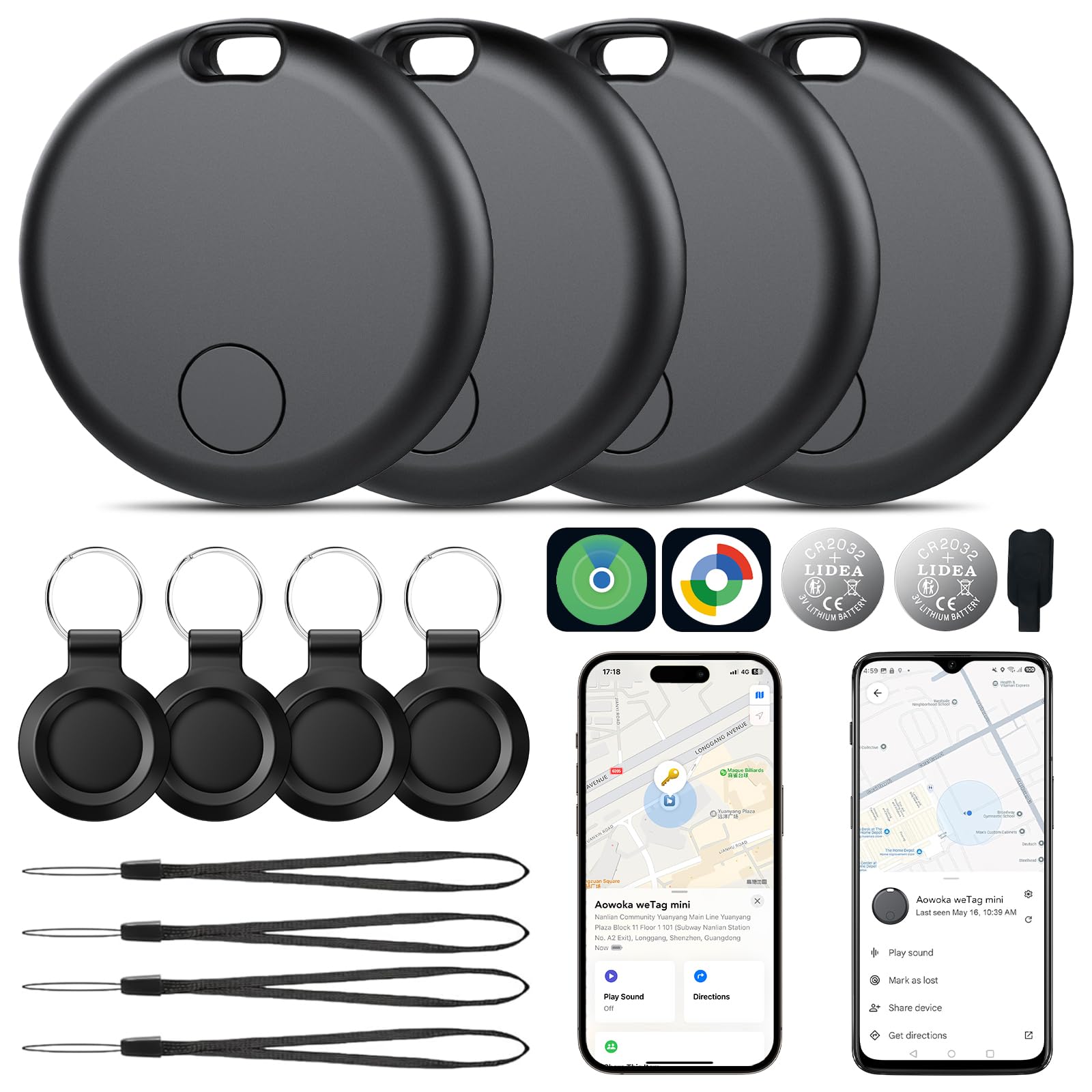 2026 Upgrade Dual System Air Tracker 4 Pack, Bluetooth Smart Tag for Android & iOS - Compatible with Apple Find My & Google Find Hub, Item Locator for Keys,Wallets,Suitcases, Black