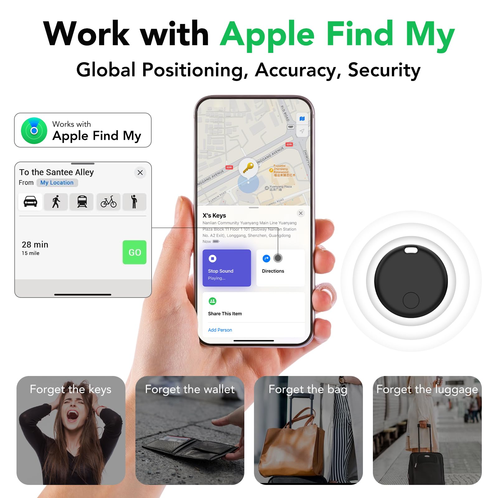 Aowoka  weTag mini  Air Tracker Tags-4 Pack: Smart Bluetooth Tracker, Item Finder Works with Apple Find My (iOS Only) App, Trakcer Tag Locator for Keys, Luggage, Satchel. (Not for Android Devices)