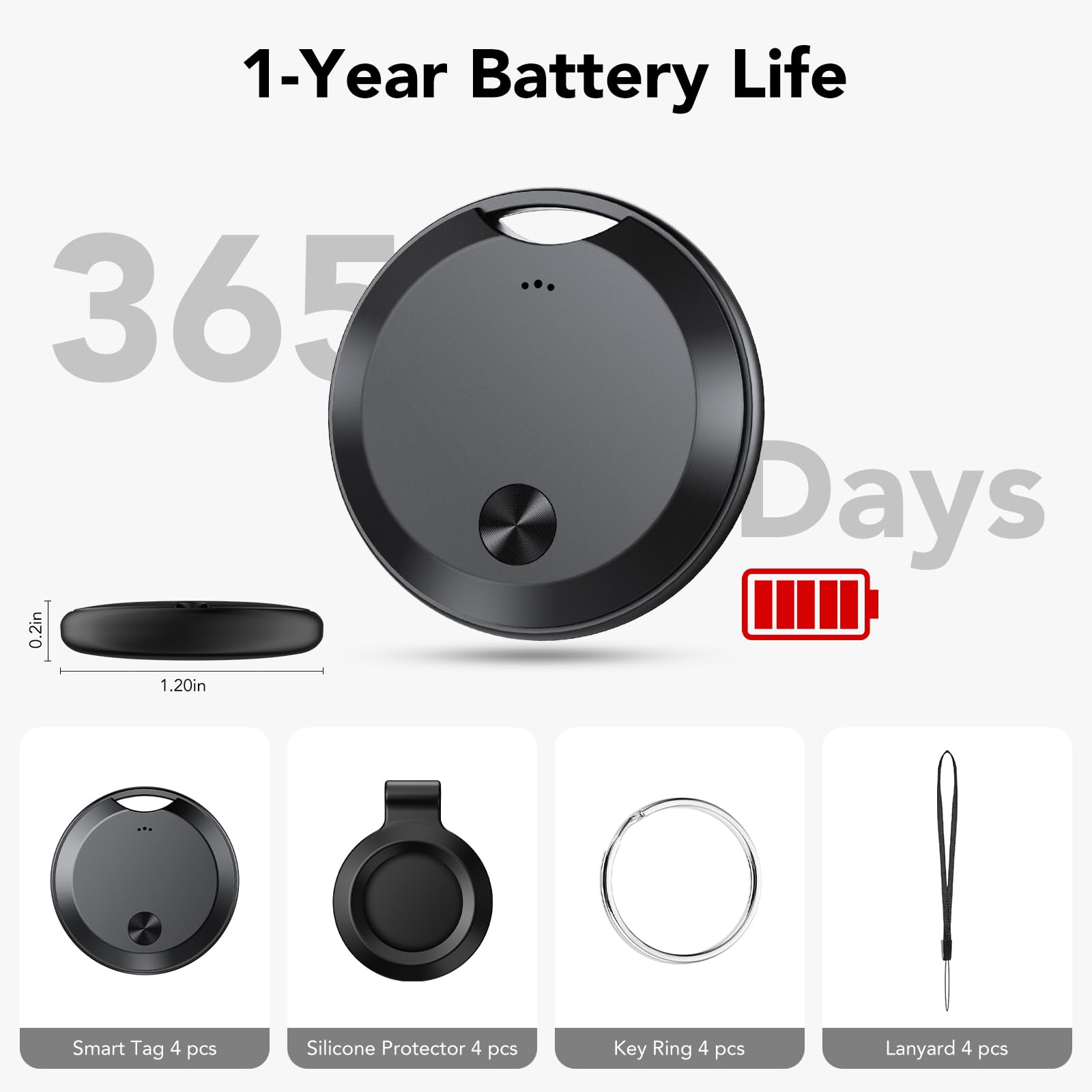 2026 Air Tracker Tags Item Locator for Android & iOS Bluetooth Tracker Smart Tags Compatible with Apple Find My (iOS) & Google's Find Hub(Android) for Keys, Luggage, Wallet, Vehicles Black (4 Pack)